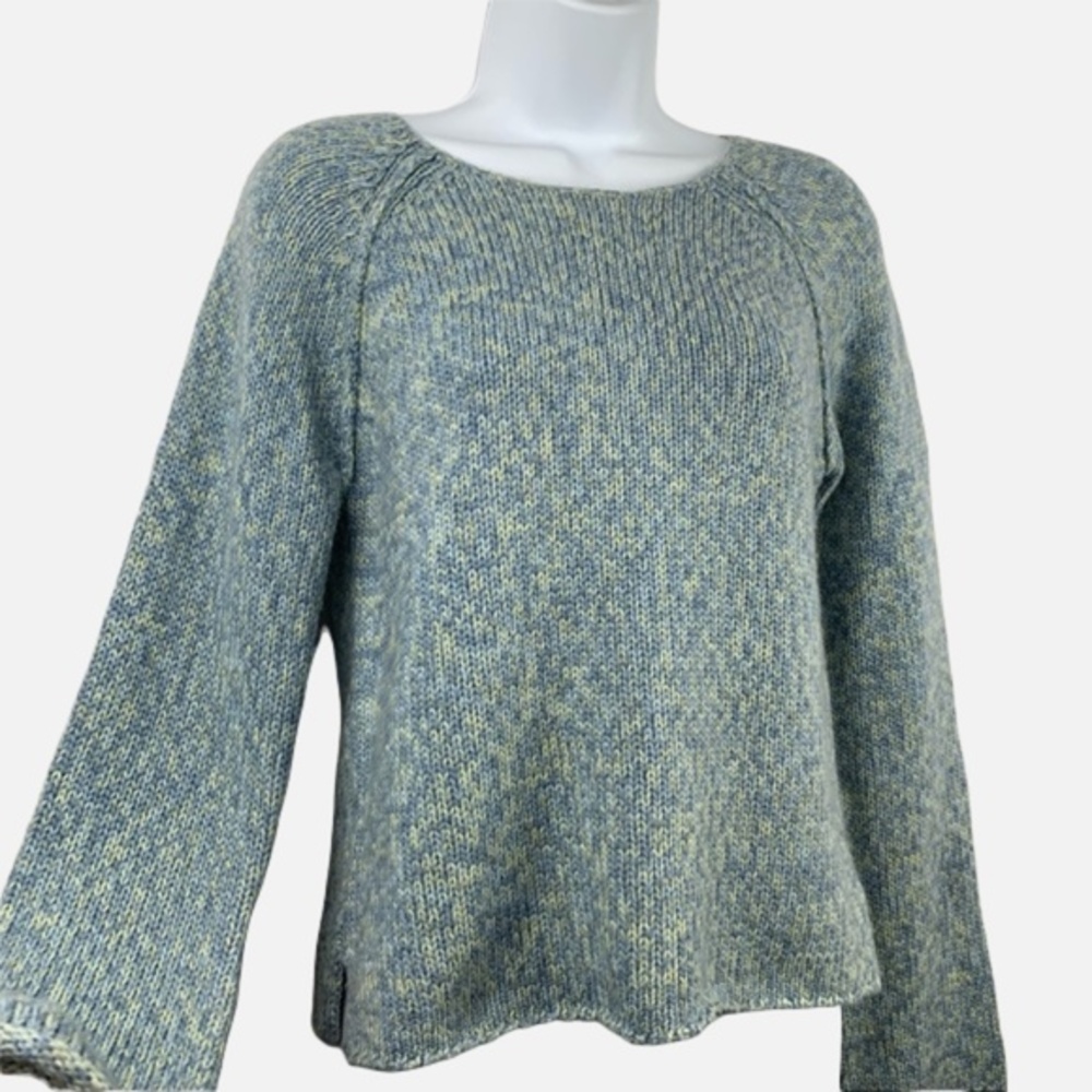 Next Era Heather Blue Yellow Sweater Flared Sleeves Knit Top